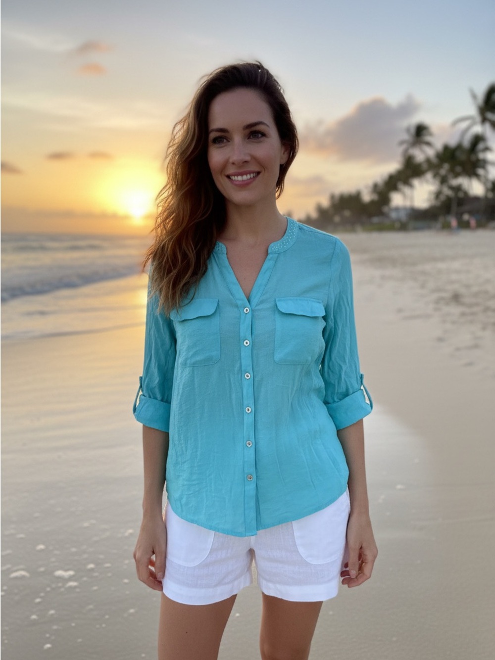 Notations Lightweight Teal Button-Up Shirt GUC Size PM